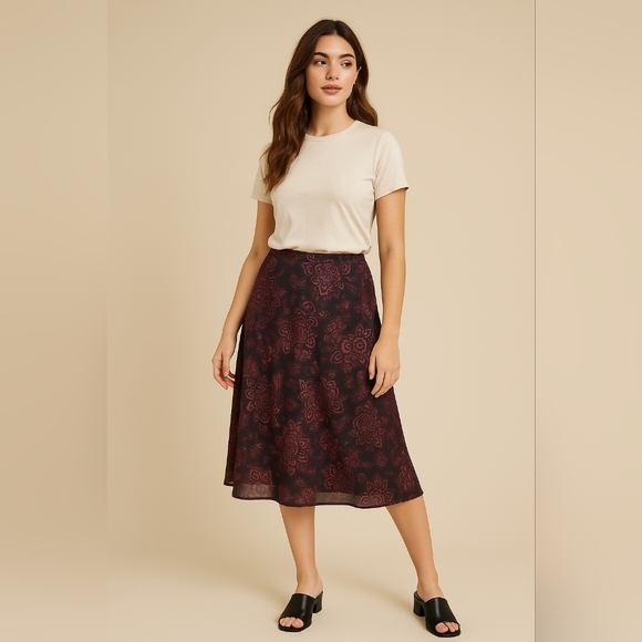 Sears Dresses & Skirts - Vintage Sears Black & Red Floral Paisley A-Line Skirt - Petite 14P